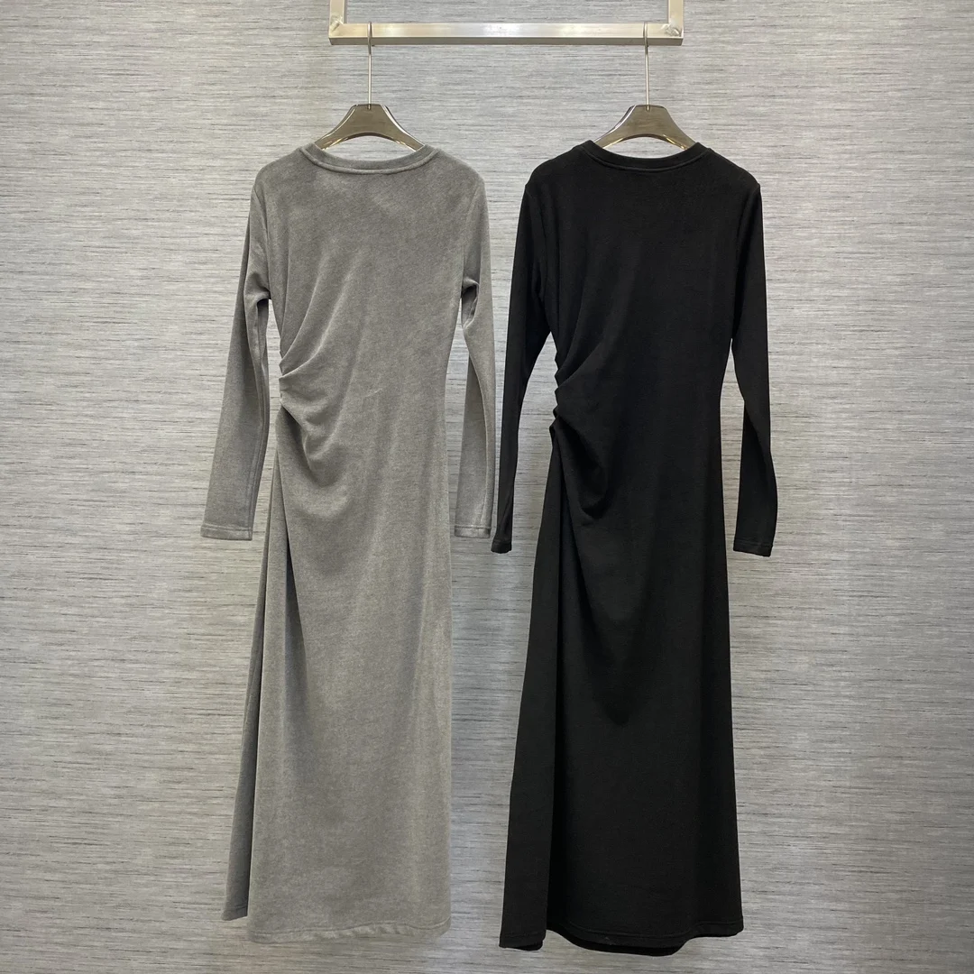 

2023 Autumn/Winter Versatile Elastic Waist Fold Design Slim Fit Bottom Dress