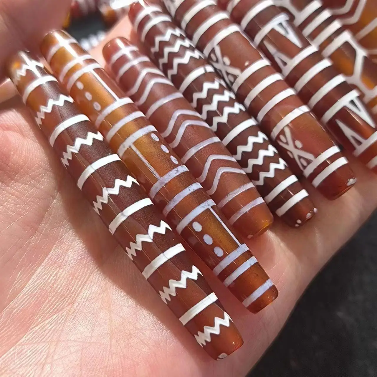 1pcs/lot Natural Carnelian Old Agate Dzi Multi-line tube beads red Weathering lines Accessories Necklace pendant jewelry Rare