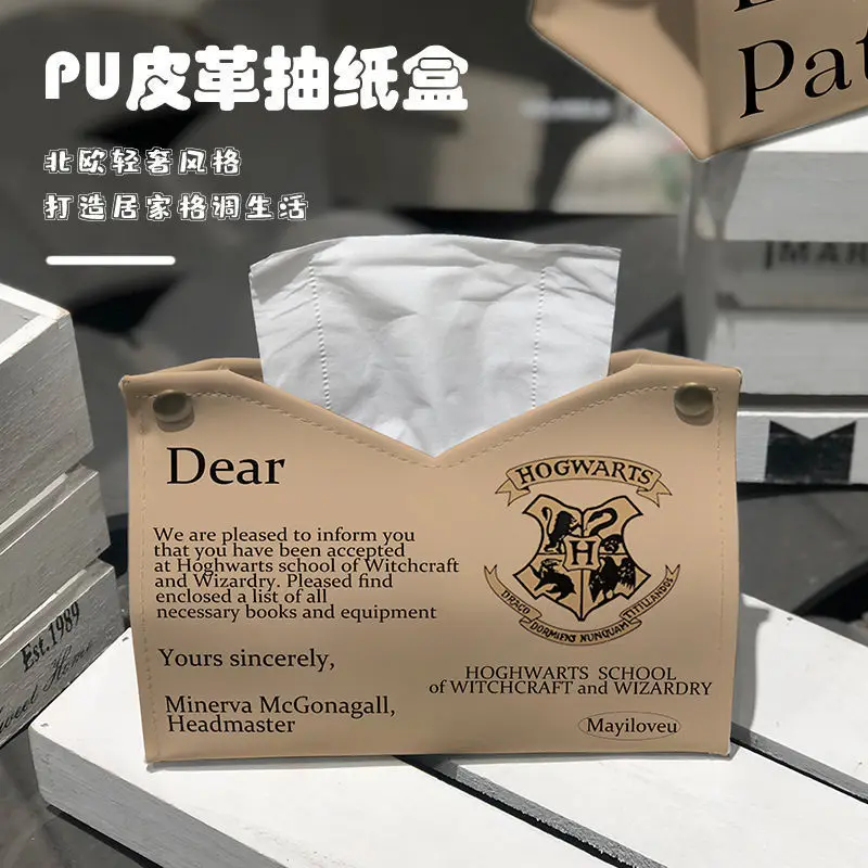 Anime Harry Potter Tissue Box Cartoon Paper Tovagliolo Case Fashion Pu Leather Home Car Paper Scatole Portaoggetti Semplici Regali