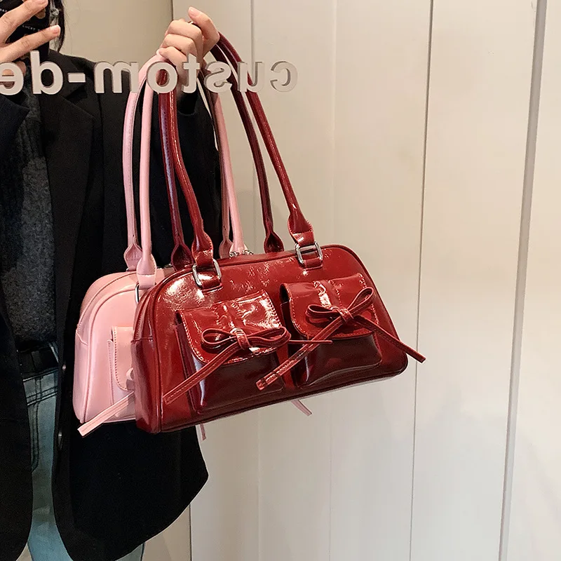 Richme Fashion Y2K Women Handbags Ballet Style Ruched Bow Ladies Underarm Shoulder Bags Silver PU Luxury Designer Bolso Mujer
