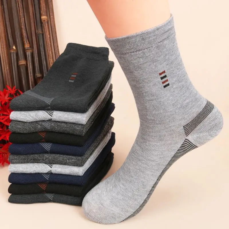 Casual black mid calf socks, 5 pairs men's, soft comfortable wear-resistant