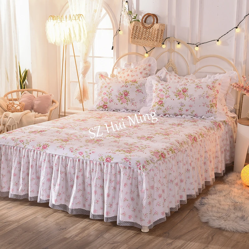 

Bed Skirt Cotton White Korean Pastoral Princess Twill Bedskirt For Bed Bedspread King Size Protect Cover Bedclothes Home Textile