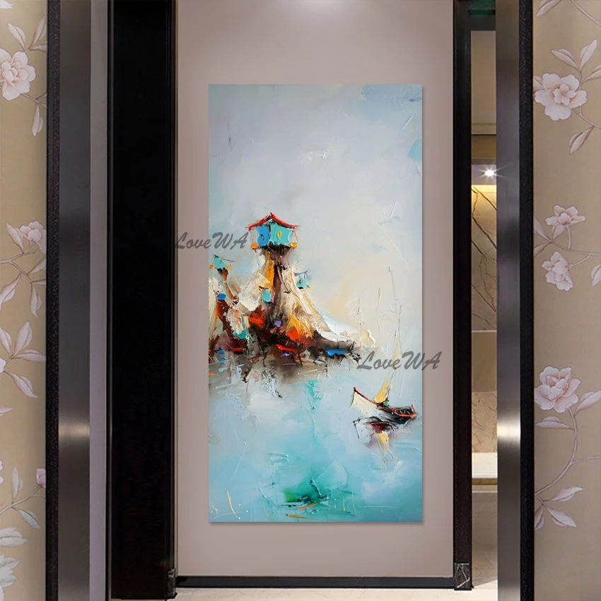 

100% акриловая фотокартина ручной работы с лодкой, большой размер, настенные картины для гостиной, домашнее украшение, холст, искусство