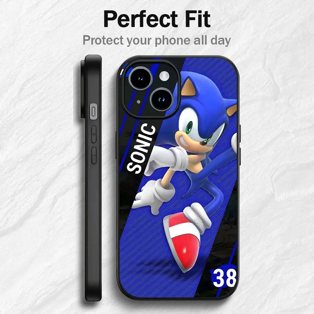Cartoon Hedgehog S-Sonices Phone Case For IPhone12 13 14 15 16 17Pro Max Plus Classic Black Soft Shell
