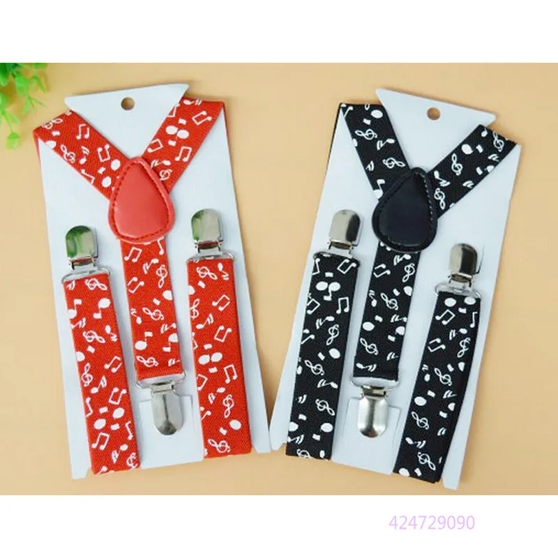 Boys Girls Kids Children Toddler Party Music Notes Pattern Braces Clip-on Red Black Y-Back Adjustable Elastic Suspenders YHH0018