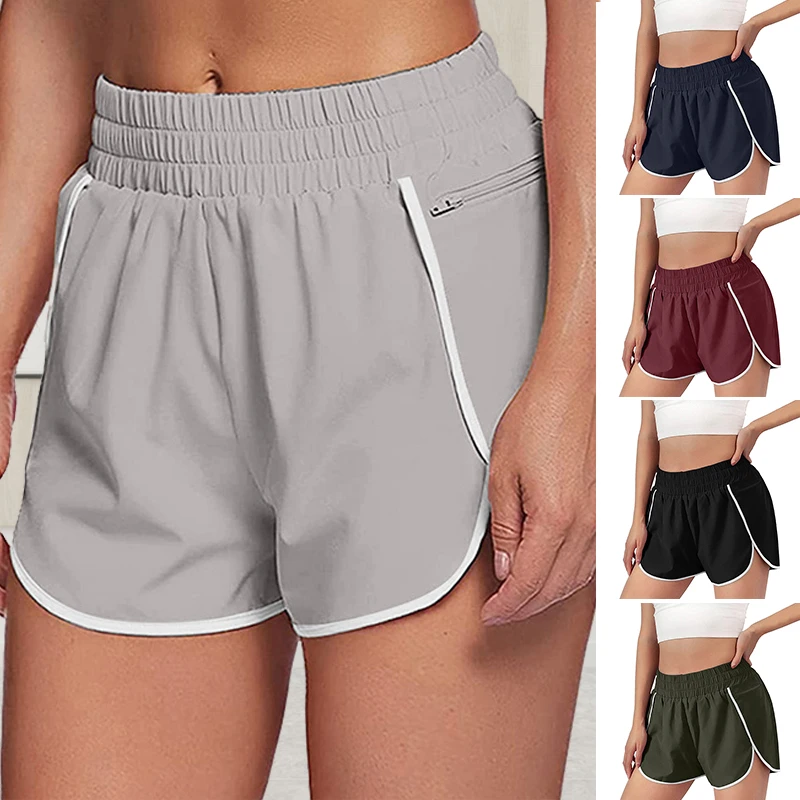 trendy plus size clothing Women's Athletic Shorts with Liner Elastic Band Hiking Sweat Workout Short Pants with Zipper Pockets for Summer Sports AUG889 ladies shorts