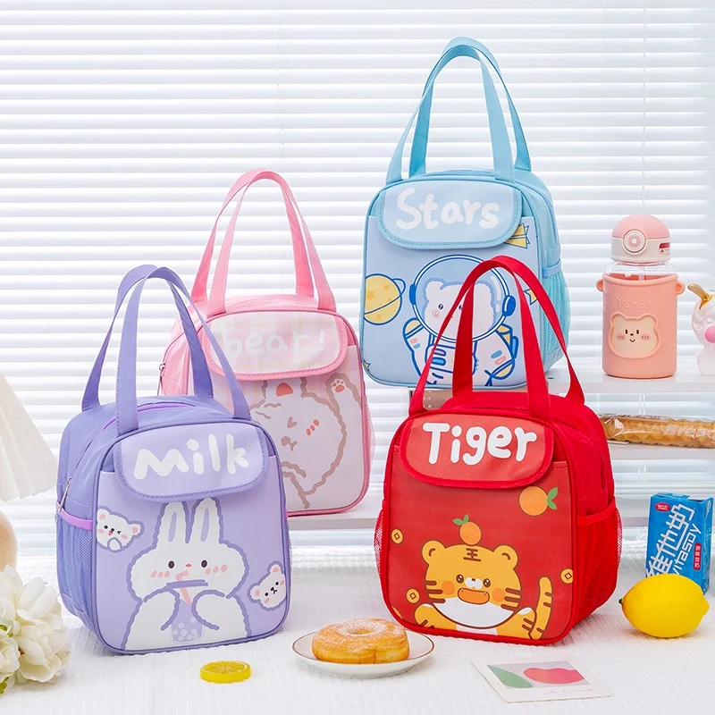 Children Cartoon Astronaut Bear Rabbit Portable Bento Lunch Box Bag Office Worker Primary School Students Insulated Lunch Bags