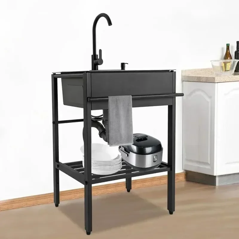 Freestanding Stainless Steel Sink with Rotatable Faucet and Shelf Laundry Sink for Laundry Room Garage Kitchen Workshop 5