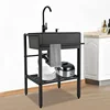 Freestanding Stainless Steel Sink with Rotatable Faucet and Shelf Laundry Sink for Laundry Room Garage Kitchen Workshop 5