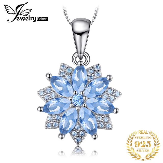 JewelryPalace Flower 1.2ct Created Blue Spinel 925 Sterling Silver Pendant Necklace for Woman Fashion Gift Fine Jewelry No Chain 1