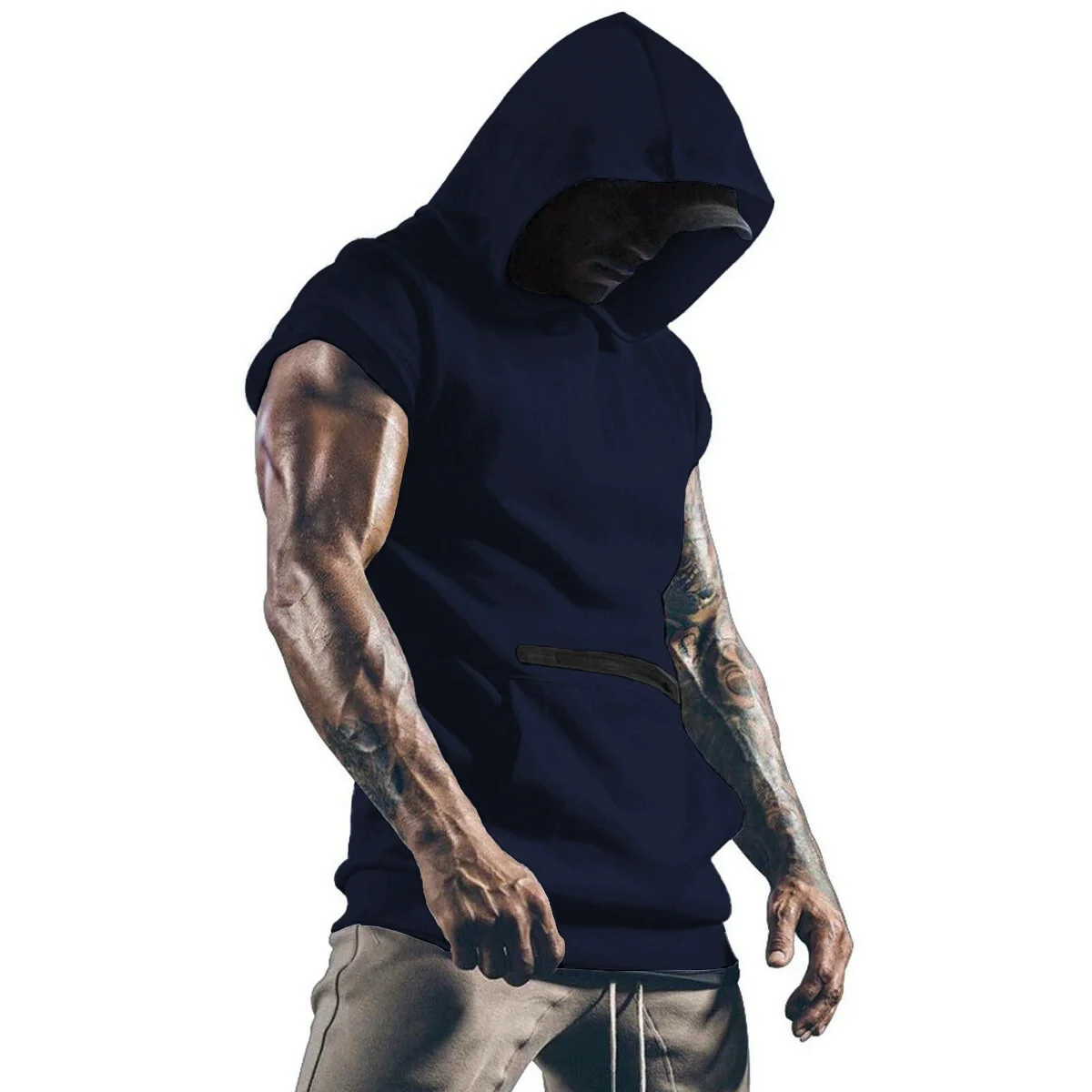 New Summer Cool Patch Outdoor Exercise Jogging Men's Casual Hooded Solid Color Sports Vest, A Gift For Men 2