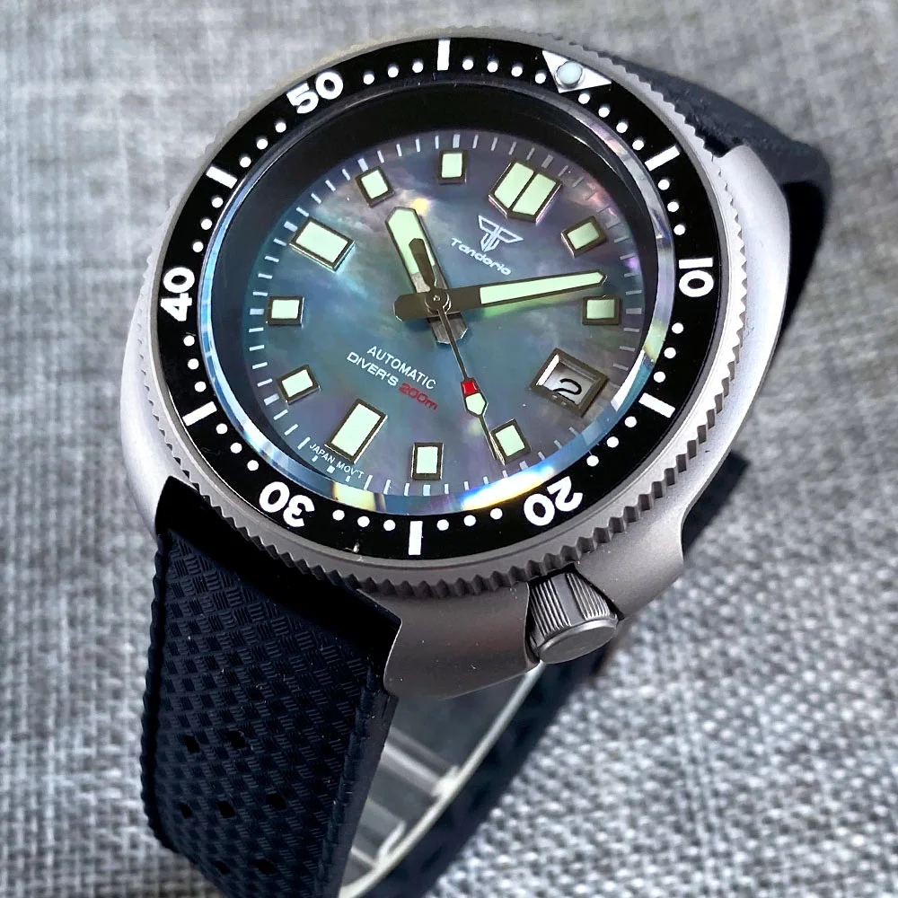 Tandorio Titanium Material Turtle Automatic Watch Men 200M Waterproof MOP Dial 120clicks Bezel Tropical Band Diver Reloj Hombre,diver watch