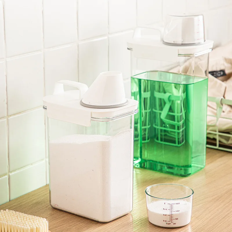 Refillable Laundry Detergent Dispenser Empty Tank For Powder Softener Bleach Storage Container With Labels