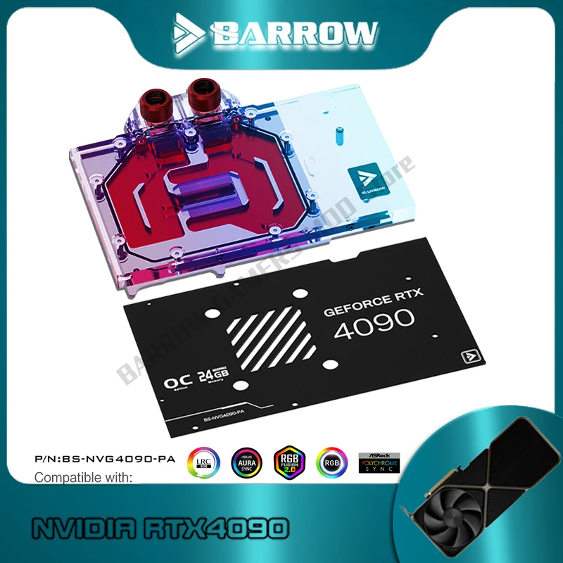 Carriola 4090 Waterblock Per Nvidia Rtx 4090 Founder Gpu Water Cooler, Blocco Acqua Anteriore Vga Nero/Bianco 5V Bs-Nvg4090-Pa