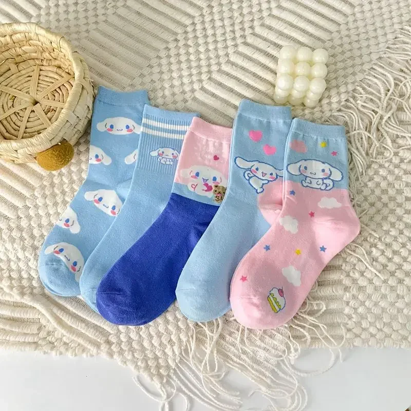 Cartoon Socks 1pair Miniso Cinnamoroll Girl's Combed Cotton Mid-tube Stockings Cute Sanrio Puppy