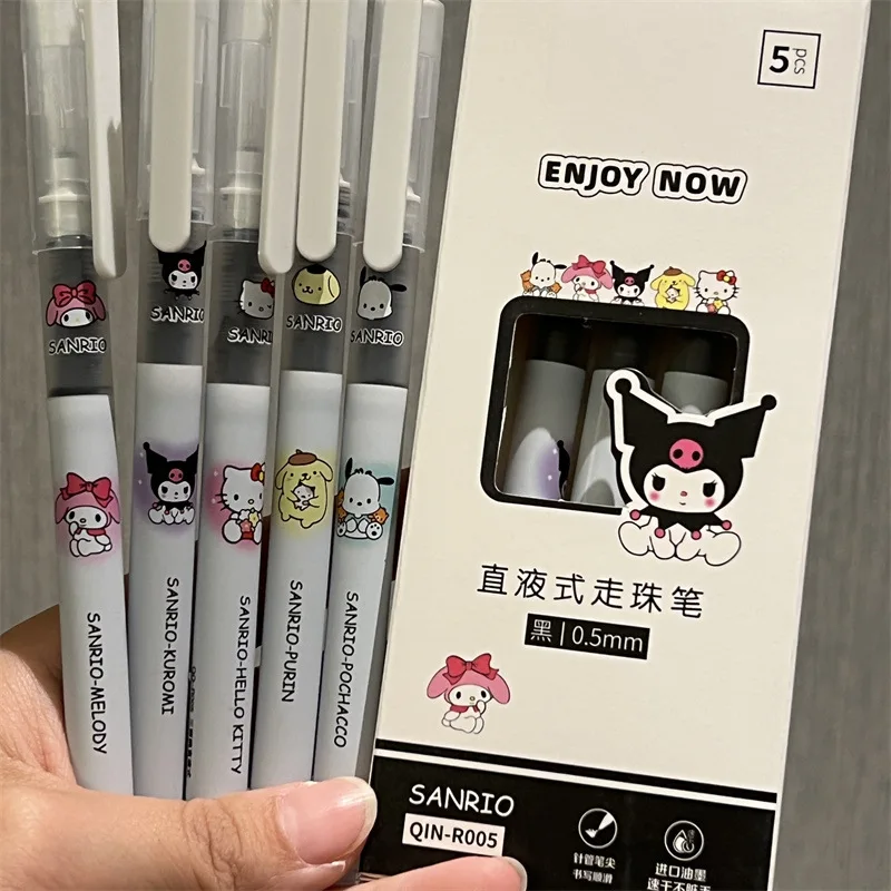 

5PCS Sanrio Kuromi Pochacco Gel Pen Cartoon Direct Liquid Type Full Needle Pen Girly Heart Boxed Quick Drying Black Writing Pen