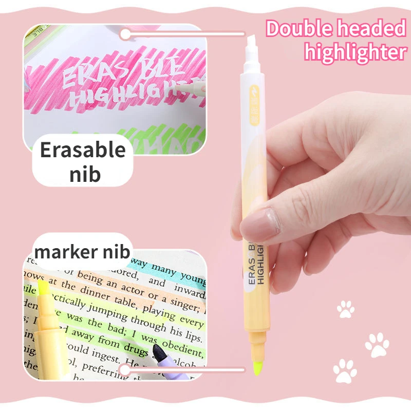지워지는 하이라이터 펜 마커, 이중 헤드 형광 펜, 아트 드로잉 낙서 마킹, 학교 사무실 문구, 6 개
