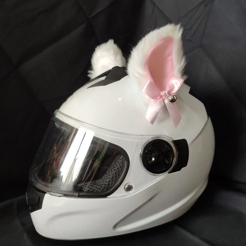 1Pair Motorcycle Helmet Plush Ears Decor Bells Motorbike Scooter Electric Car Helmet Accessories Women Lolita Cute Props Sticker