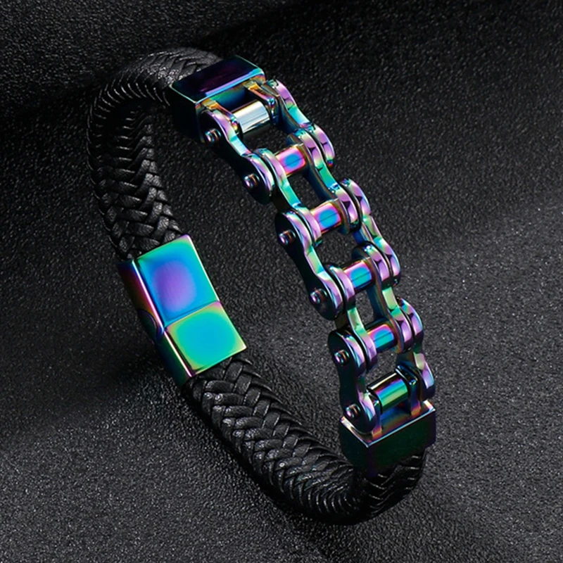 

Браслет-цепочка мужской Радужный из нержавеющей стали, ювелирное изделие в стиле панк/байкера/мотоцикла, плетеный браслет черного/синего цвета, 12 мм