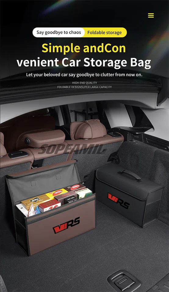 Auto-Aufbewahrungsbox, großes Fassungsvermögen, faltbar, zum Verstauen und Aufräumen, Skoda VRS Octavia Citigo Fabia Kamiq Karoq Kodiaq Rapid Scala Superb – Detail 1
