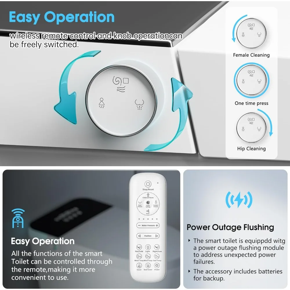Tankless Smart Toilet with Warm Water Sprayer & Dryer, Foot Sensor Operation, Heated Bidets Seat, LED Display, Smar Toilet 5