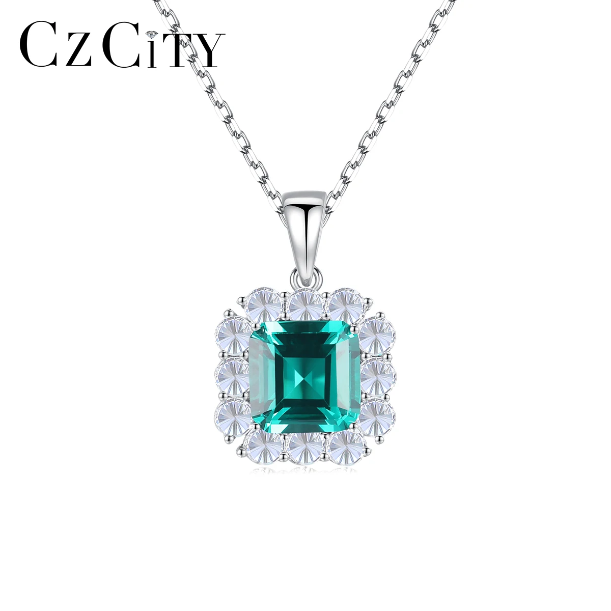 

CZCITY Square Topaz Gemstone Pendant Necklaces for Women Wedding Engagement Fine Jewelry 925 Sterling Silver Vintage Choker Gift