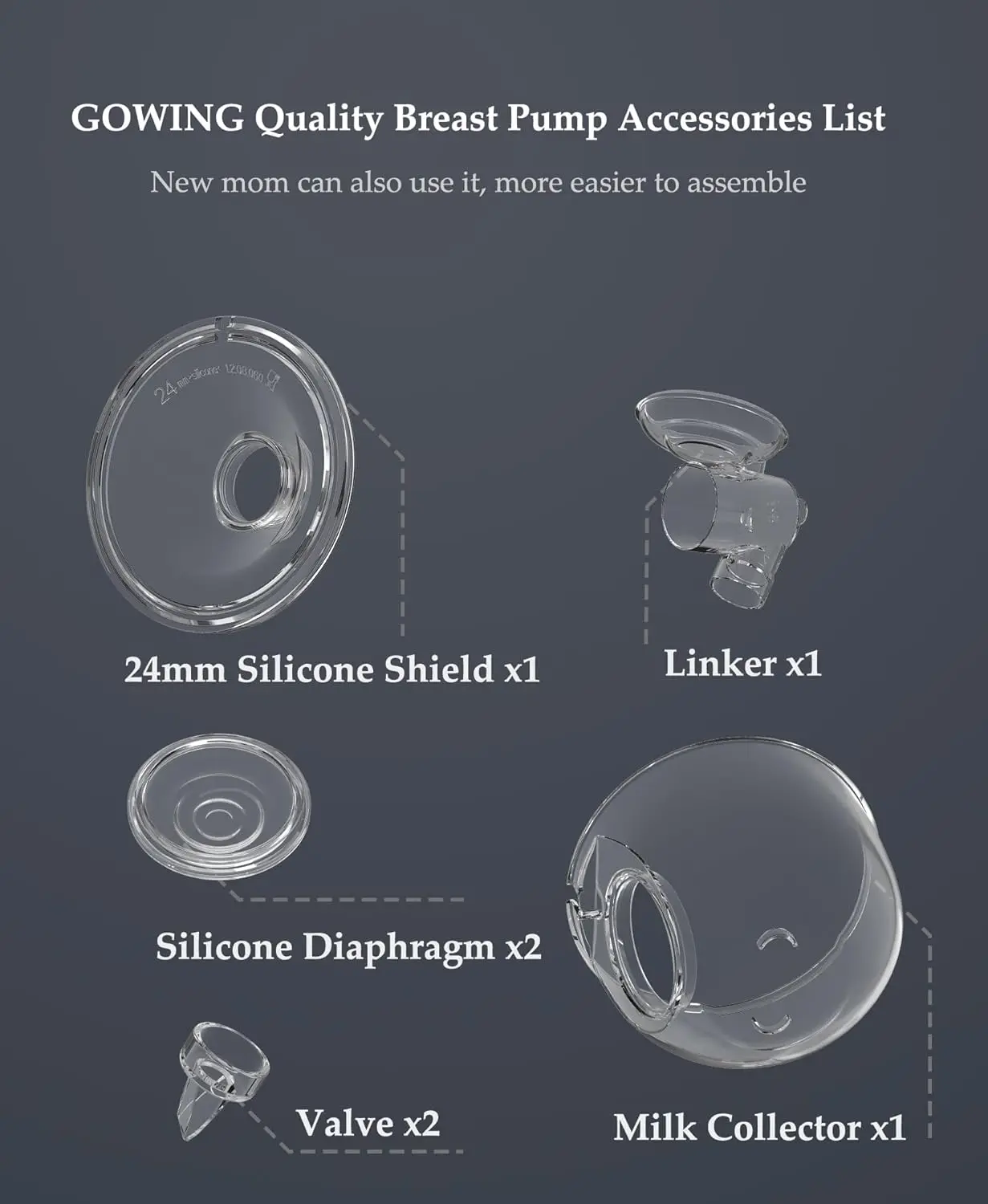 Wearable Breast Pump Replacement Parts Compatible with XIMYRA TSRETE Kmaier S12 S9 Wearable Breast Pump 5