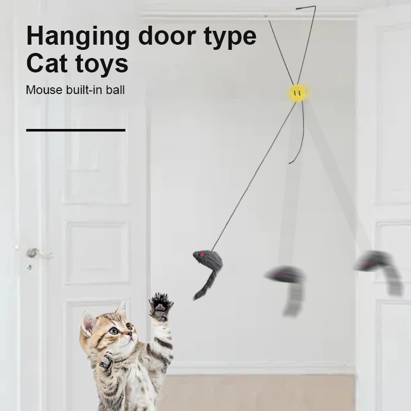 Cat Toys Self-excited Hanging Door Retractable Funny Cat Scratch Rope Mouse Cat Stick Interactive Toy Cat Supplies Dropshipping cat fish toy