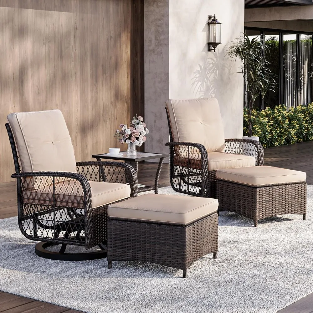 

Aoxun 5 Piece Outdoor Patio Furniture Set, Wicker Conversation Bistro Set, Swivel Rocking Chairs with Ottomans and Side Table,
