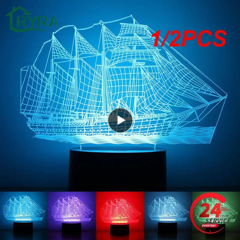 

1/2PCS 3D Night Light Sailboat USB Black Colorful Crack 16 Colors Creative Bedside Lamp Gift Lamp Children's Toys