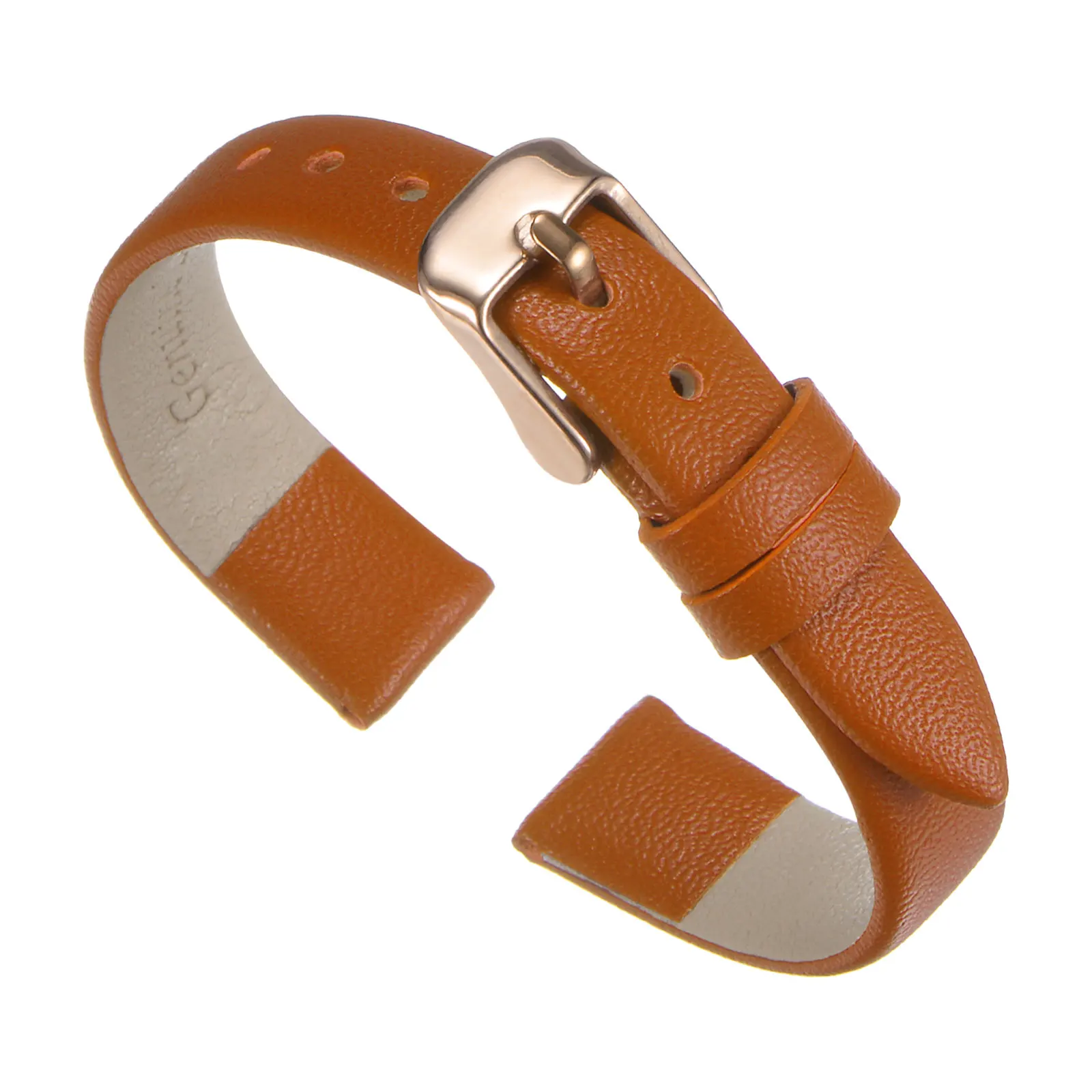 Elegant Genuine Leather Watch Strap - Flat & Thin Design, Multiple Width Options