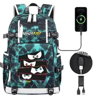 NinjaKidz Kids Backpack Boy Girl school bag Cartoon Ninja Kidz large capacity school backpack Fashion USB Laptop Bagpackag 1