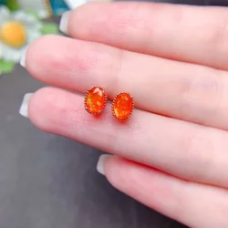 Exquisite Rare Orange Fire Opal Earrings in Sterling Silver (Gold - color)