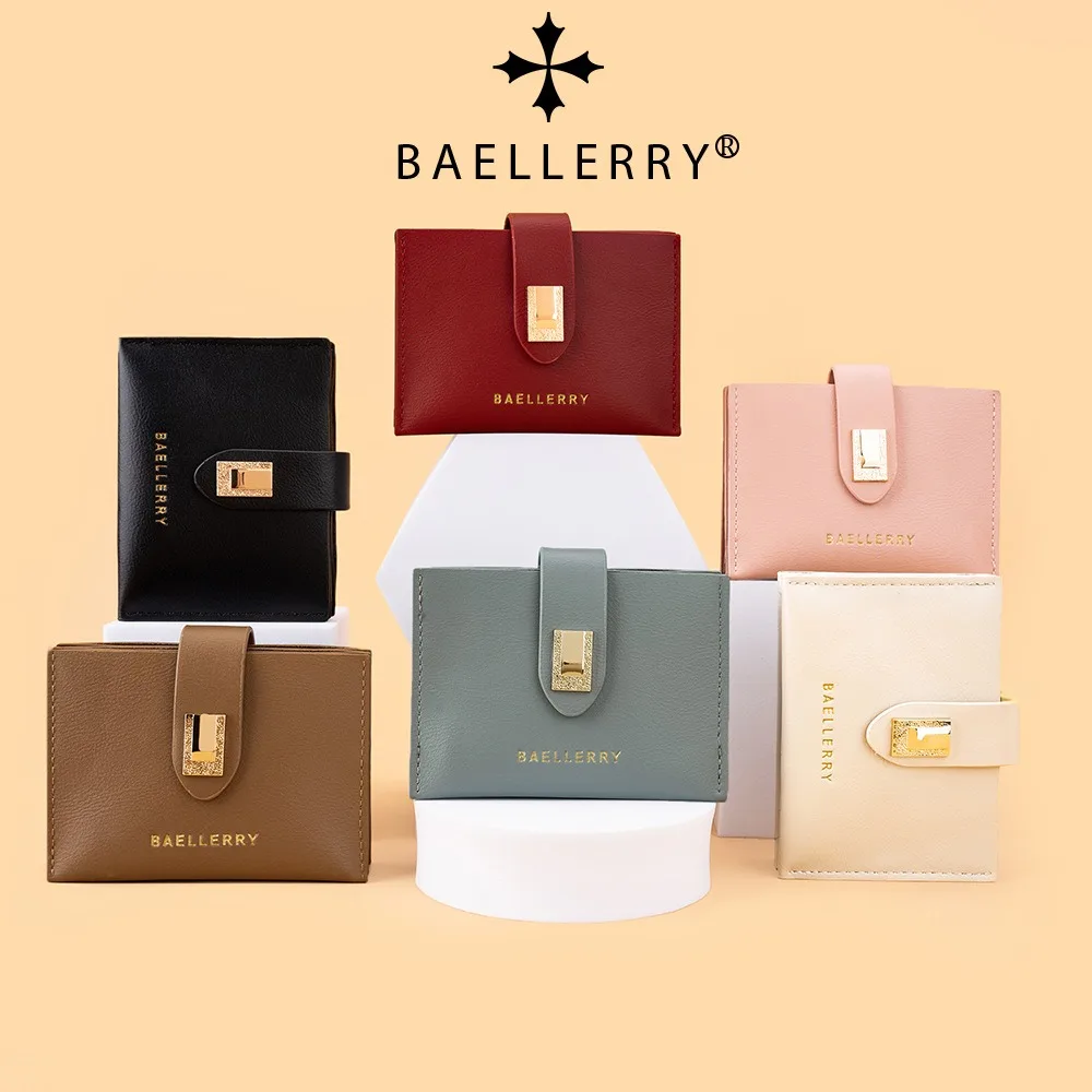 Baellerry Women's Snap Button Short Wallet PU Leather Fashion Clutch Coin Purse with Card Slots Slim Zip Pocket Gift for Her