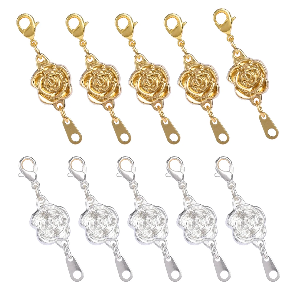 10 Sets 2Colors Rose Flower Magnetic Clasps Locking Closures with Lobster Clasps Extender for DIY Jewelry Crafts Making Supplies
