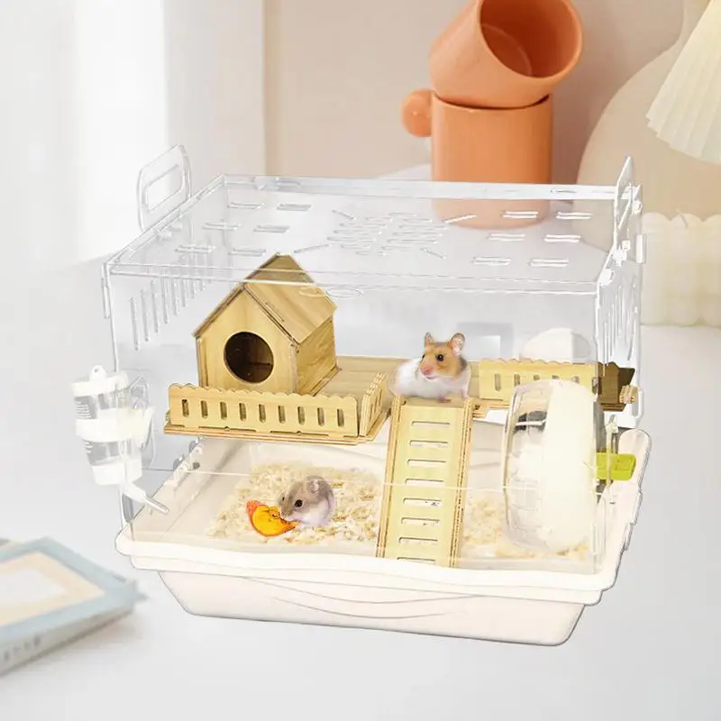 Spacious Acrylic Hamster Cage with Wooden Design