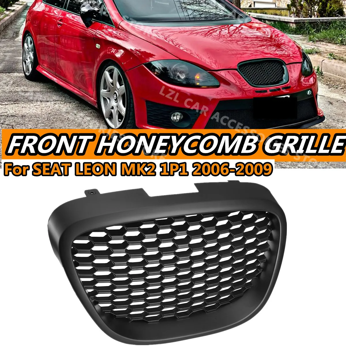 Front Kidney Honeycomb Grille for Seat Leon MK2 1P 2006-2009 Hood Grill Matt Black Replacement Grill Exterior Car accessories