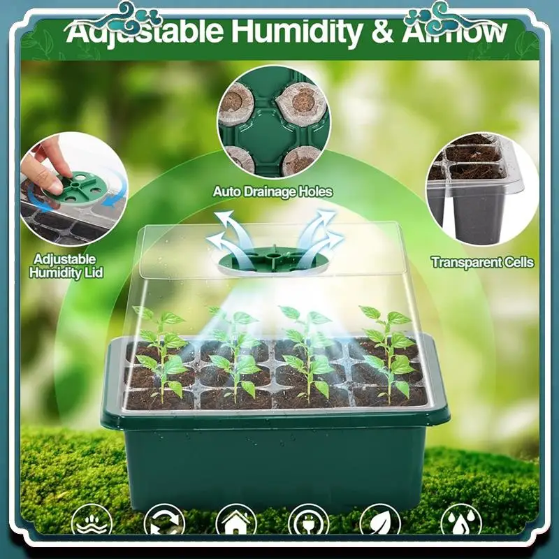 10 Pack Heightened Lids 120 Cells Seed Starter Kit Seedling Starting Trays With Humidity Dome, Green