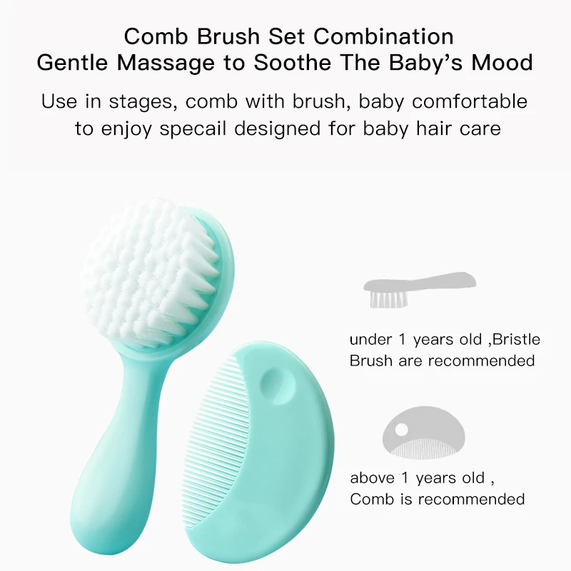 2 in 1 Eco-friendly Infant Care Baby Comb Brush Set Soft Bristles Hair Brush Round Shape