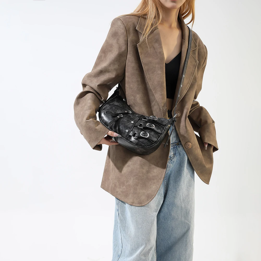 Y2K Borsa hobo retrò a mezzaluna di alta qualità con tracolla vintage da donna di grande capacità a mezzaluna solida casual sotto le ascelle_voghion.com