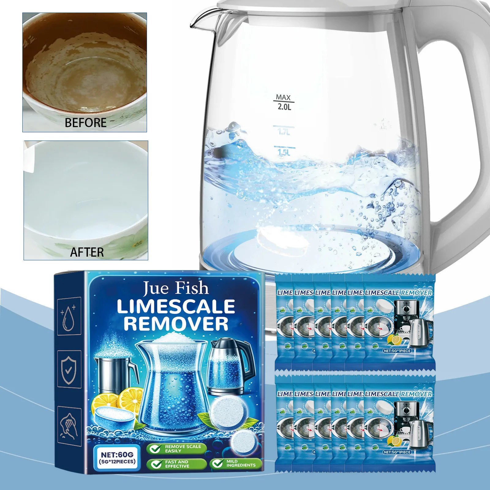 Teapot Scale Cleaner Kettle Descaler Remove Tea Stains Food Grade Drinking Machine Decontamination Water Bottle Cleaning Tablets