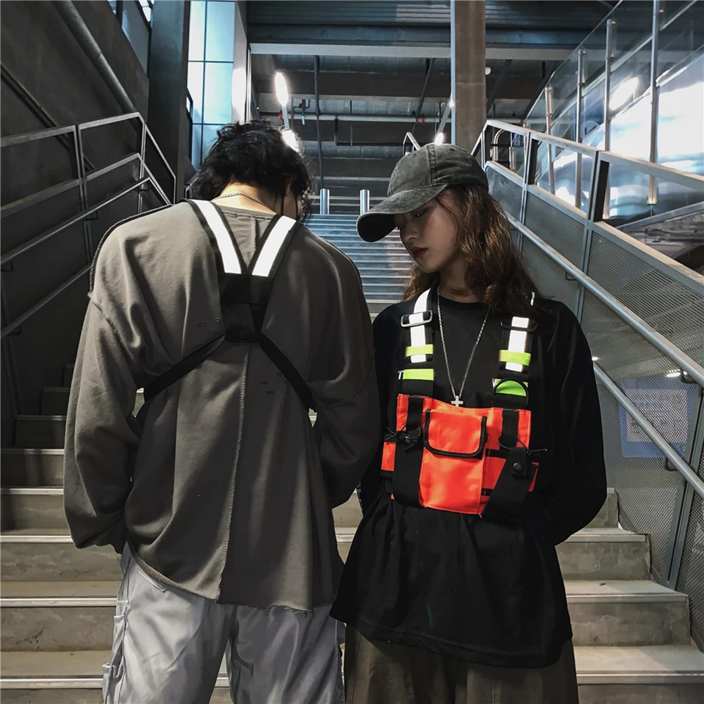 다기능 조끼 가슴 숄더백 남녀공용, 옥스포드 천 패션 조끼, 힙합 스트리트웨어 벨트 파우치