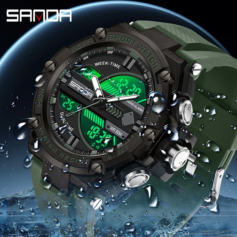 New Men's Watches 50M Waterproof Wristwatch LED Digital SANDA 3185 Quartz Clock Sports Military Watch for Men Relogios Masculino