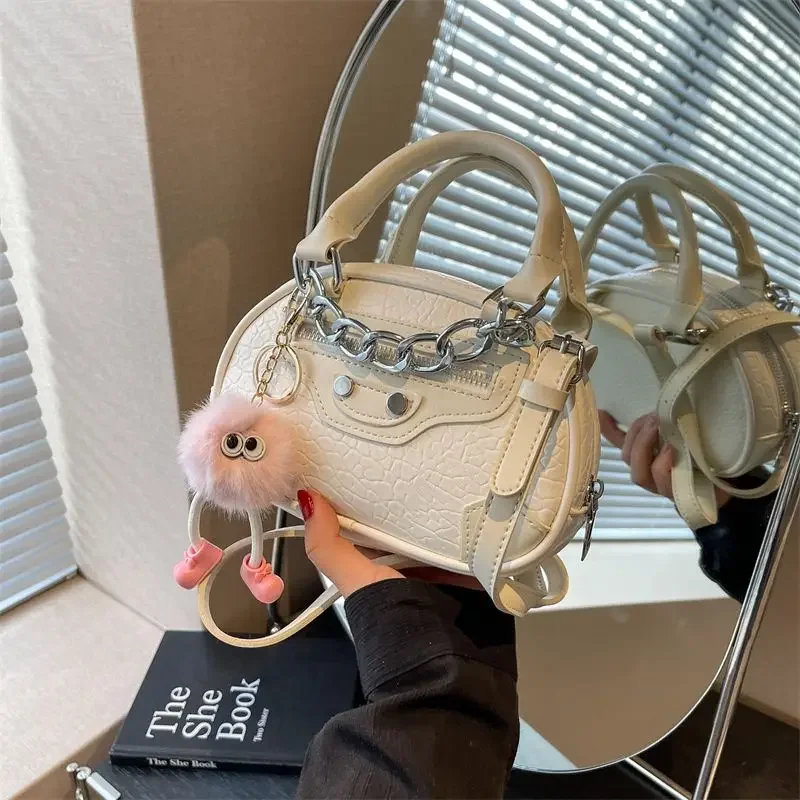 

Bowling Bag Fashion Chain Solid Color Versatile Handbag for Women Fashion Designers Advanced Trend Girlish Feeling Shoulder Bag