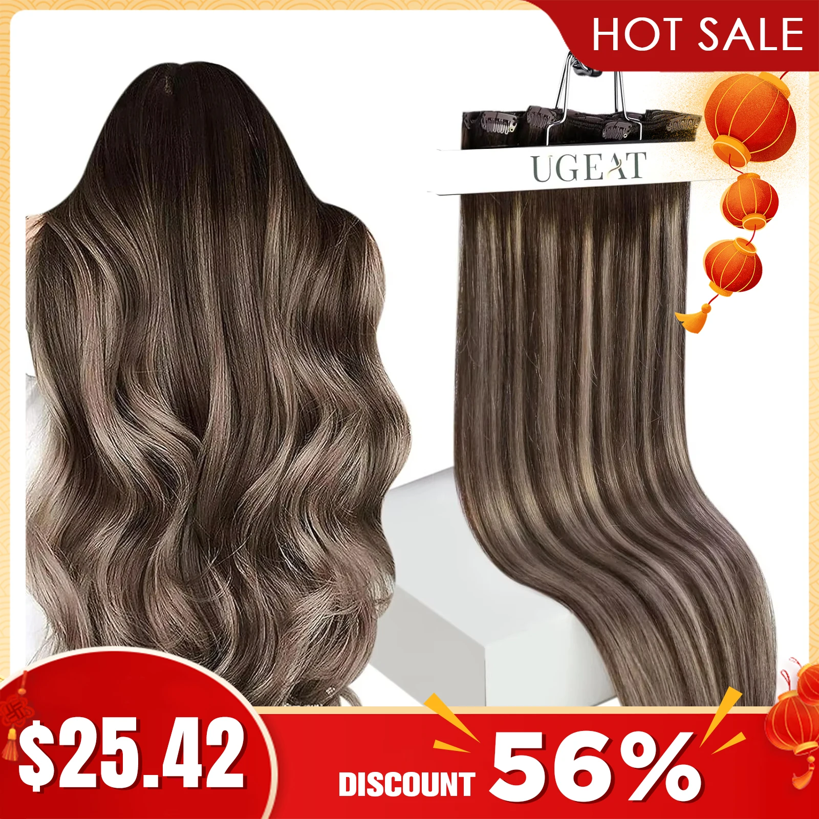 Hair extensions Ugeat Clip In Human Hair Extensions Natural Hair Highlight Blonde Color Full Head Balayage Extensions 5pcs/7pcs