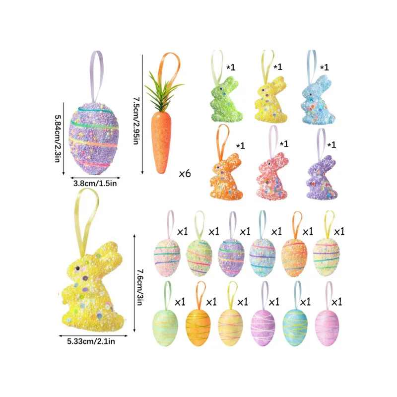 24 Easter tree ornaments, sparkling rabbit craft home party game wall