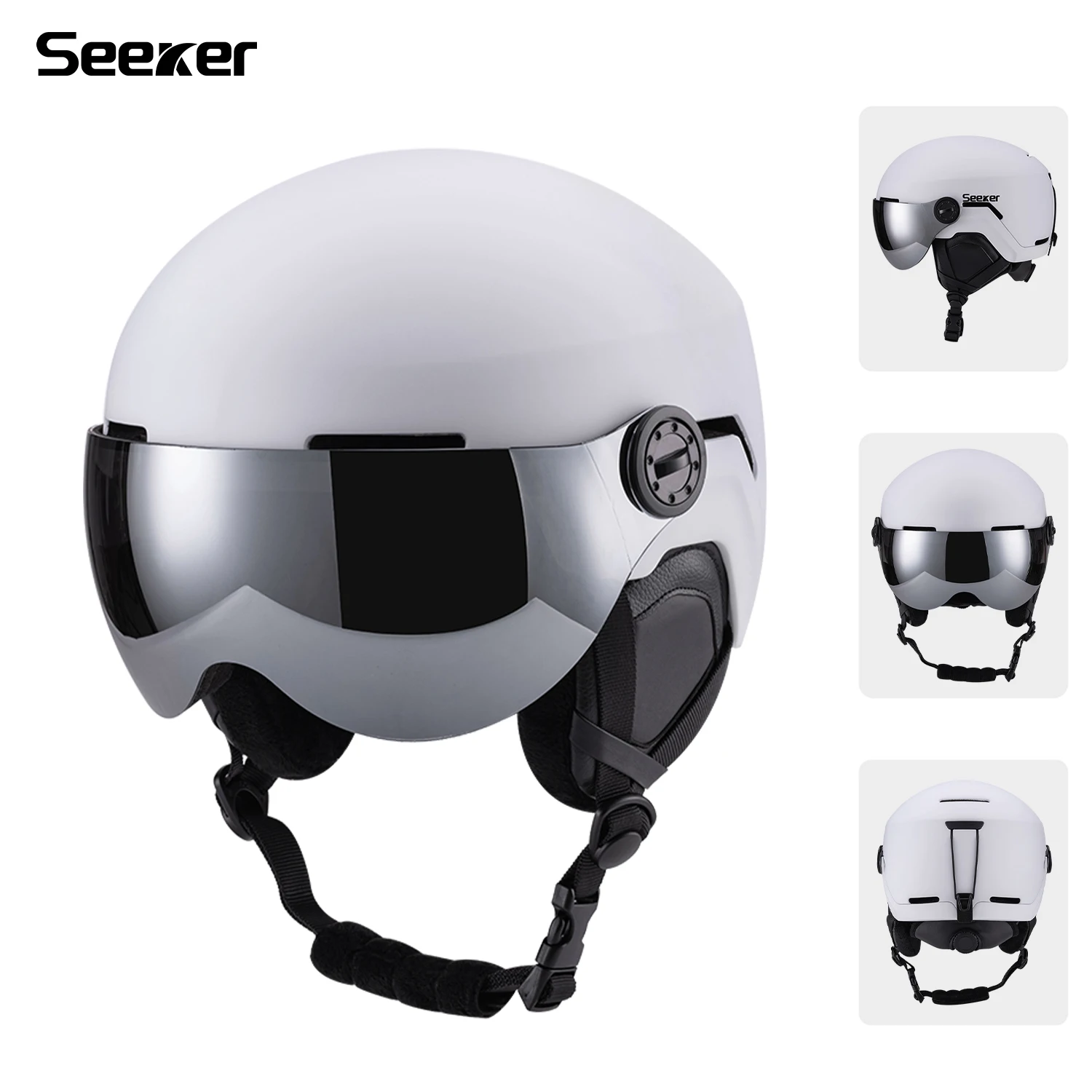 קסדת סקי משולבת עם משקפי שלג SEEKER לגברים ונשים, יחידה כפולה, עמידה ברוח, חמה ומגן מפני התנגשות