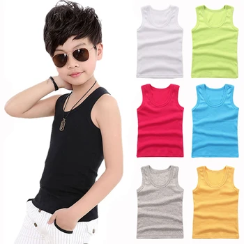 Kids Underwear Boys Vests Children Summer Vest Tops for Girls Solid Tank Top Boy Clothes Cotton Tees Sleeveless 2 to 12Y 1