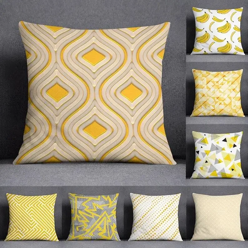 

Home Office Decorative Pillow Bedroom Sofa Car Cushion Cover case Geometric Abstract Yellow Pattern