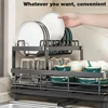2025 NEW Kitchen plate storage box with drainboard above sink countertop tableware storage rack tableware drying rack adjustable 3